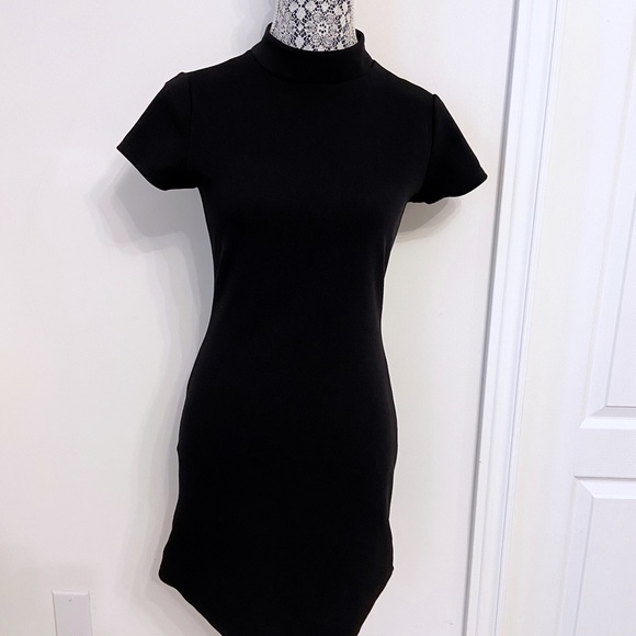 Black Mock Neck T-Shirt Mini Dress, Size S - Picture 1 of 4
